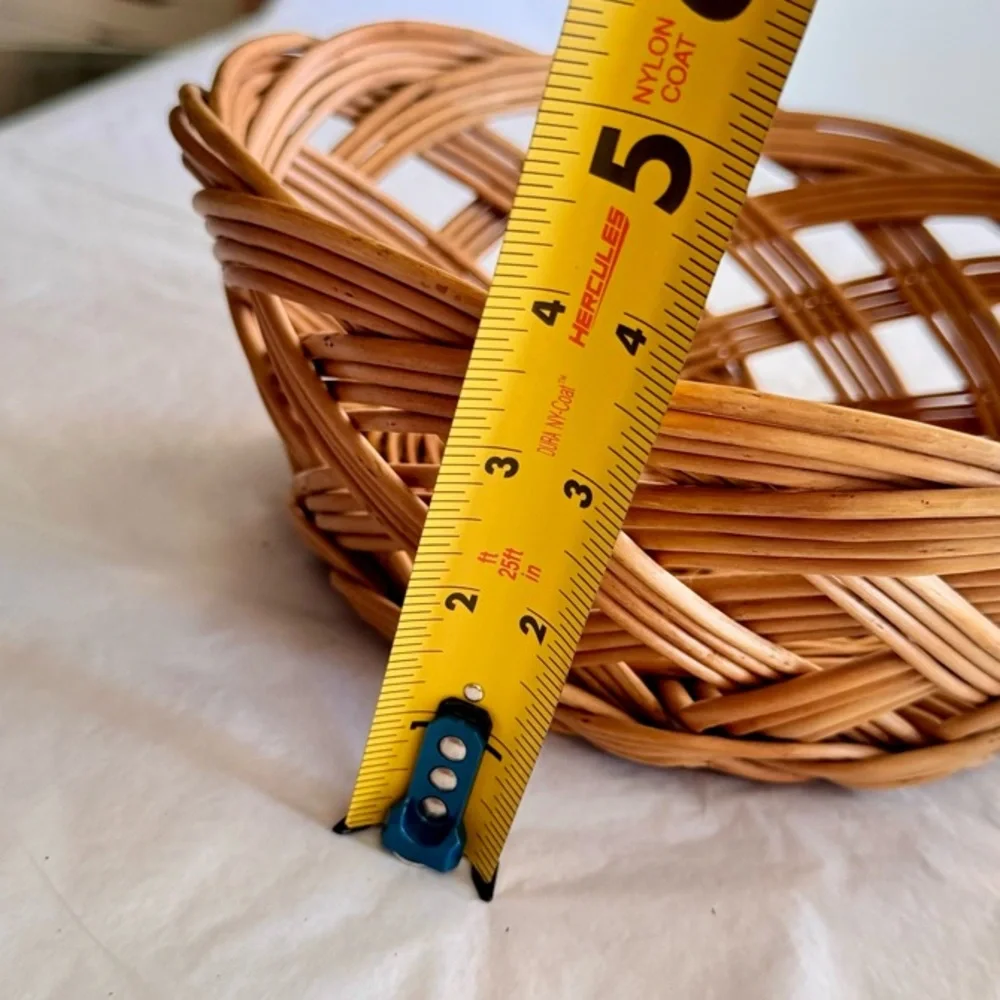 10” Vintage Wooden Tan Woven Basket Rustic Bohemian Bread & Fruit Bowl Basket